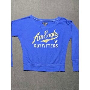 American Eagle Outfitters XS Thermal Long Sleeve Top Blue Graphic‎ Y2K
